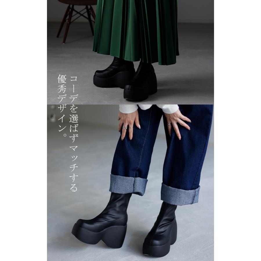 ブーツ 10センチ ヒール レディース 靴 厚底ブーツ シューズ 歩きやすい ブラック 軽量 カジュアル ボリューム | HUG.U | 11