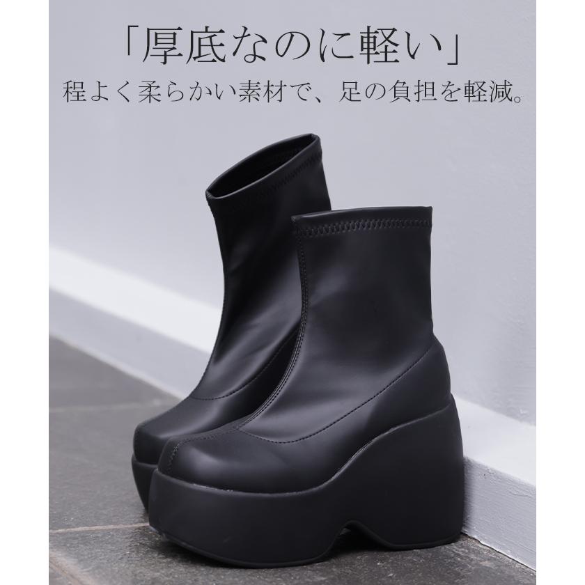 ブーツ 10センチ ヒール レディース 靴 厚底ブーツ シューズ 歩きやすい ブラック 軽量 カジュアル ボリューム | HUG.U | 02