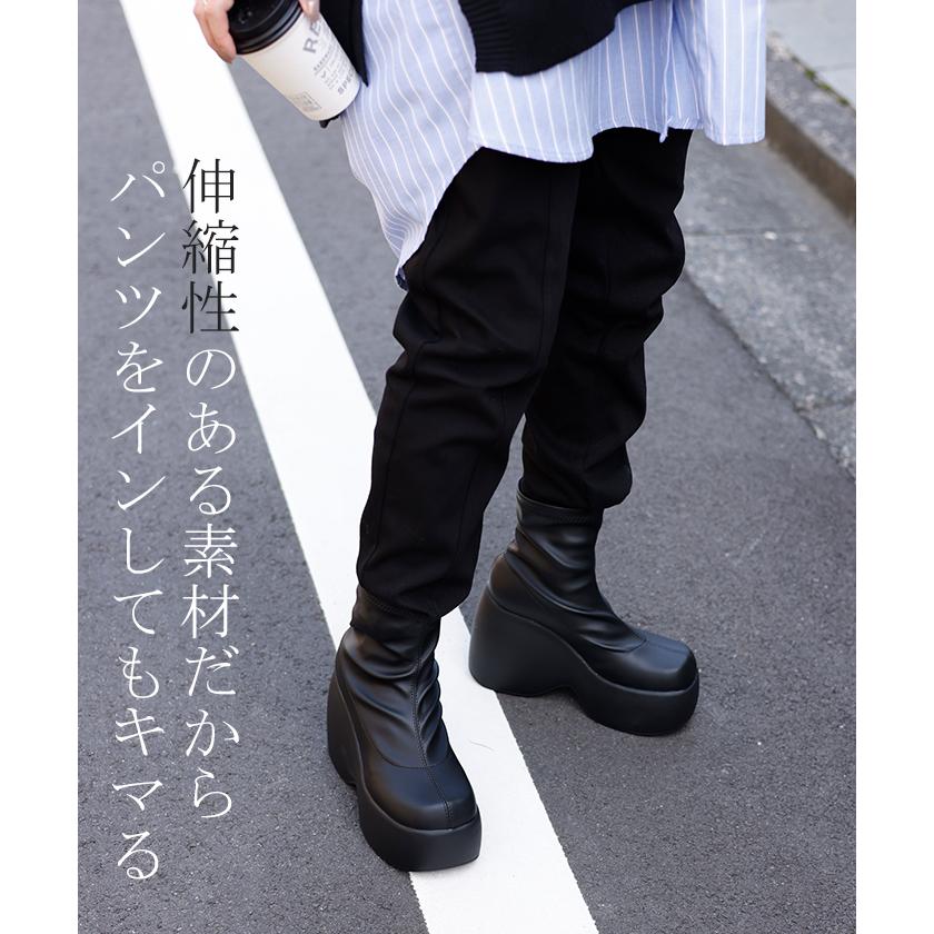 ブーツ 10センチ ヒール レディース 靴 厚底ブーツ シューズ 歩きやすい ブラック 軽量 カジュアル ボリューム | HUG.U | 04