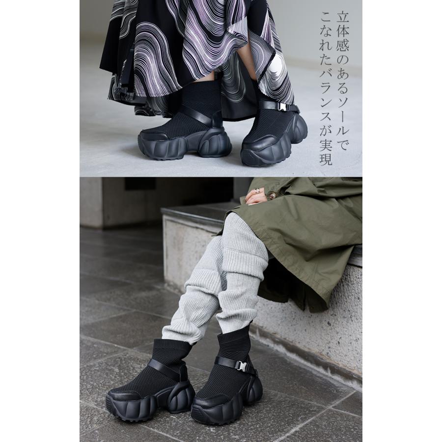 ブーツ 6センチヒール レディース 靴 厚底ブーツ シューズ 歩きやすい ニット ブラック ベルト カジュアル | HUG.U | 12