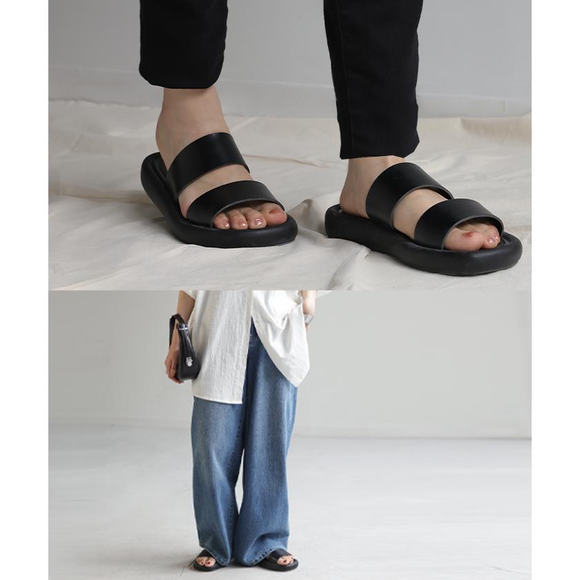 サンダル フラット スライドサンダル レディース 3cm ベルト 大人 ぺたんこ つっかけ ミュール 黒 ブラック コンフォートサンダル | HUG.U | 10