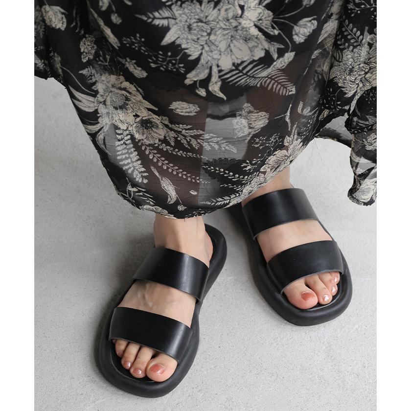 サンダル フラット スライドサンダル レディース 3cm ベルト 大人 ぺたんこ つっかけ ミュール 黒 ブラック コンフォートサンダル | HUG.U | 05