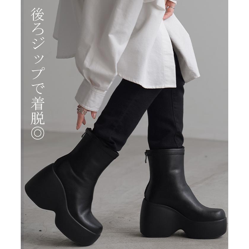ブーツ ソックスブーツ 10センチヒール レディース 靴 厚底ブーツ 厚底 シューズ 歩きやすい 軽量 ブラック カジュアル ボリュームソール トラックソール | HUG.U | 10