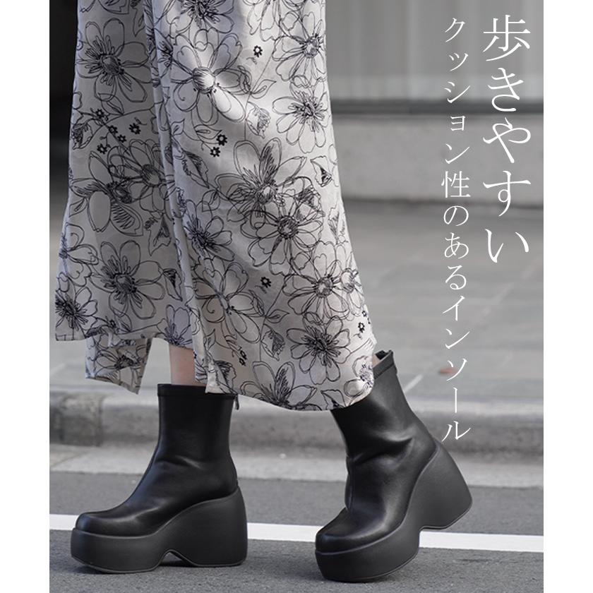 ブーツ ソックスブーツ 10センチヒール レディース 靴 厚底ブーツ 厚底 シューズ 歩きやすい 軽量 ブラック カジュアル ボリュームソール トラックソール | HUG.U | 04