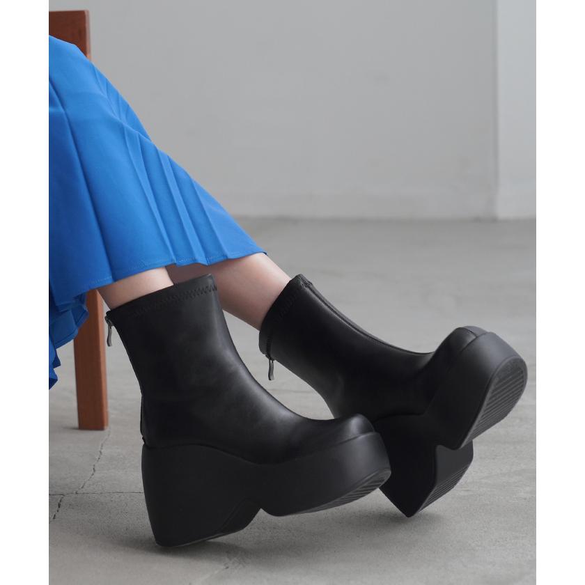 ブーツ ソックスブーツ 10センチヒール レディース 靴 厚底ブーツ 厚底 シューズ 歩きやすい 軽量 ブラック カジュアル ボリュームソール トラックソール | HUG.U | 05