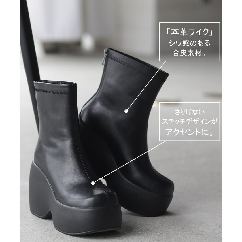 ブーツ ソックスブーツ 10センチヒール レディース 靴 厚底ブーツ 厚底 シューズ 歩きやすい 軽量 ブラック カジュアル ボリュームソール トラックソール | HUG.U | 06