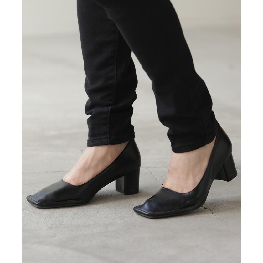 パンプス シューズ レディース スクエアトゥ スクエアトゥパンプス チャンキーヒール 歩きやすい 太ヒール 5センチ ヒール 疲れない 甲高 きれいめ モード | HUG.U | 05