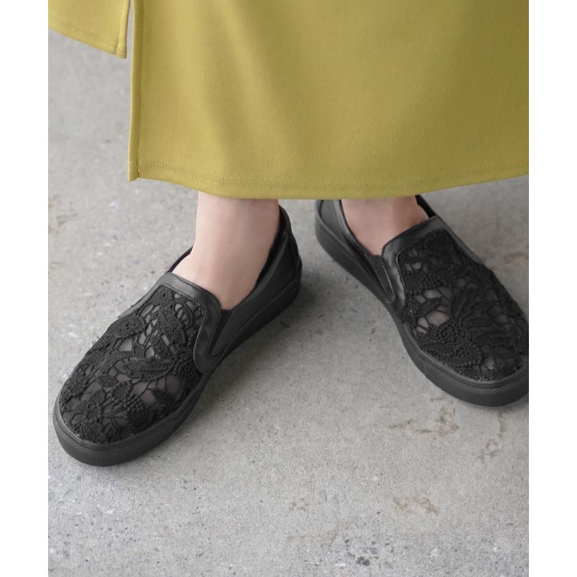 スリッポン レース レディース スニーカー 紐なしスニーカー ローカット フラット ぺたんこ 軽量 シューズ 歩きやすい フラットシューズ | HUG.U | 06