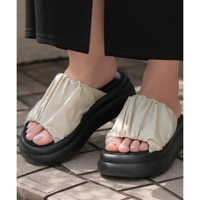 サンダル 厚底 ギャザー レディース 6cm ソール 厚底サンダル 厚底ソール ウェッジソール ウェッジソールサンダル | HUG.U | 06