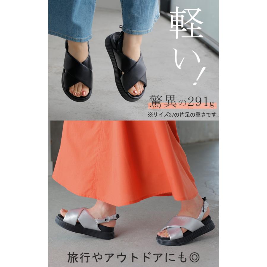 サンダル 軽量 シューズ レディース 厚底 ウェッジソール スポーツサンダル クロス 歩きやすい オープントゥ | HUG.U | 04