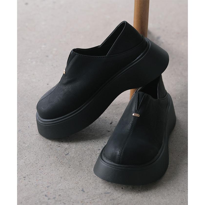 スリッポン 厚底 踵踏める 2way レディース 靴 厚底 シューズ 紐なし 歩きやすい 履きやすい サンダル ボリュームソール トラックソール くつ クツ 通勤 通学 | HUG.U | 03