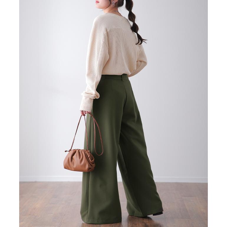 ワイドパンツ レディース タックパンツ パンツ ツイード オフィス ツイードパンツ ワイドパンツルック | HUG.U | 24