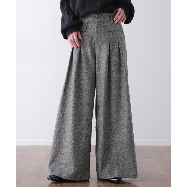 ワイドパンツ レディース タックパンツ パンツ ツイード オフィス ツイードパンツ ワイドパンツルック | HUG.U | 09