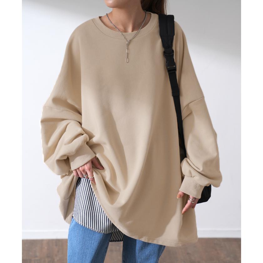 スウェット 選べる裏地  裏シャギー パイル地 レディース トレーナー トップス 大きいサイズ メンズライク ドルマンスリーブ ビッグサイズ カジュアル ビッグ | HUG.U | 17