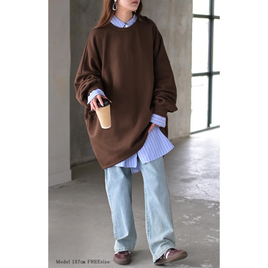 スウェット 選べる裏地  裏シャギー パイル地 レディース トレーナー トップス 大きいサイズ メンズライク ドルマンスリーブ ビッグサイズ カジュアル ビッグ | HUG.U | 21