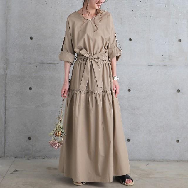 ワンピース レディース ロングワンピース フレアワンピース ワンピ ウエストリボン マキシ 長袖 大きいサイズ カジュアル 夏 X590 Hug U ハグユー 通販 Yahoo ショッピング