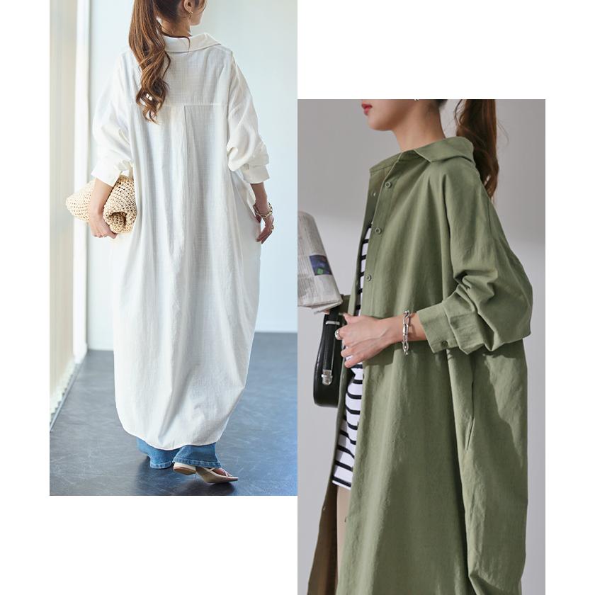 シャツワンピース ワンピース レディース ロング 白 長袖 黒 大きいサイズ | HUG.U | 23