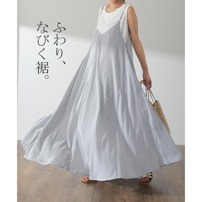 ワンピース レディース ロング ロングワンピース キャミワンピース ストライプ | HUG.U | 21
