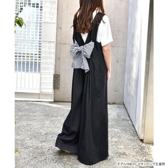 3/18まで　新品バックリボン⭐︎黒デニム　オールインワン　サロペット バックリボンデニムサロペット オーバーオール オールインワン[品番