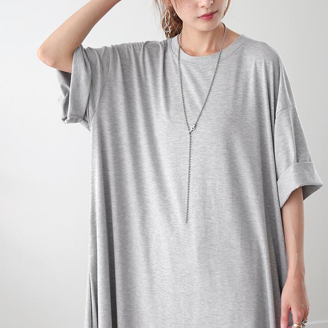 ワンピース レディース マキシ丈ワンピース マキシ ロングワンピース サックワンピース ドロップショルダー 体型カバー 無地 大きい | HUG.U | 18