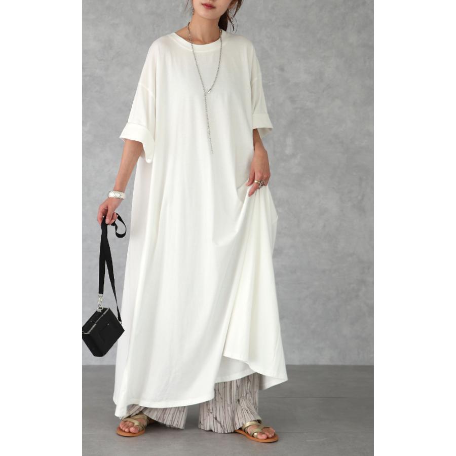 ワンピース レディース マキシ丈ワンピース マキシ ロングワンピース サックワンピース ドロップショルダー 体型カバー 無地 大きい | HUG.U | 05