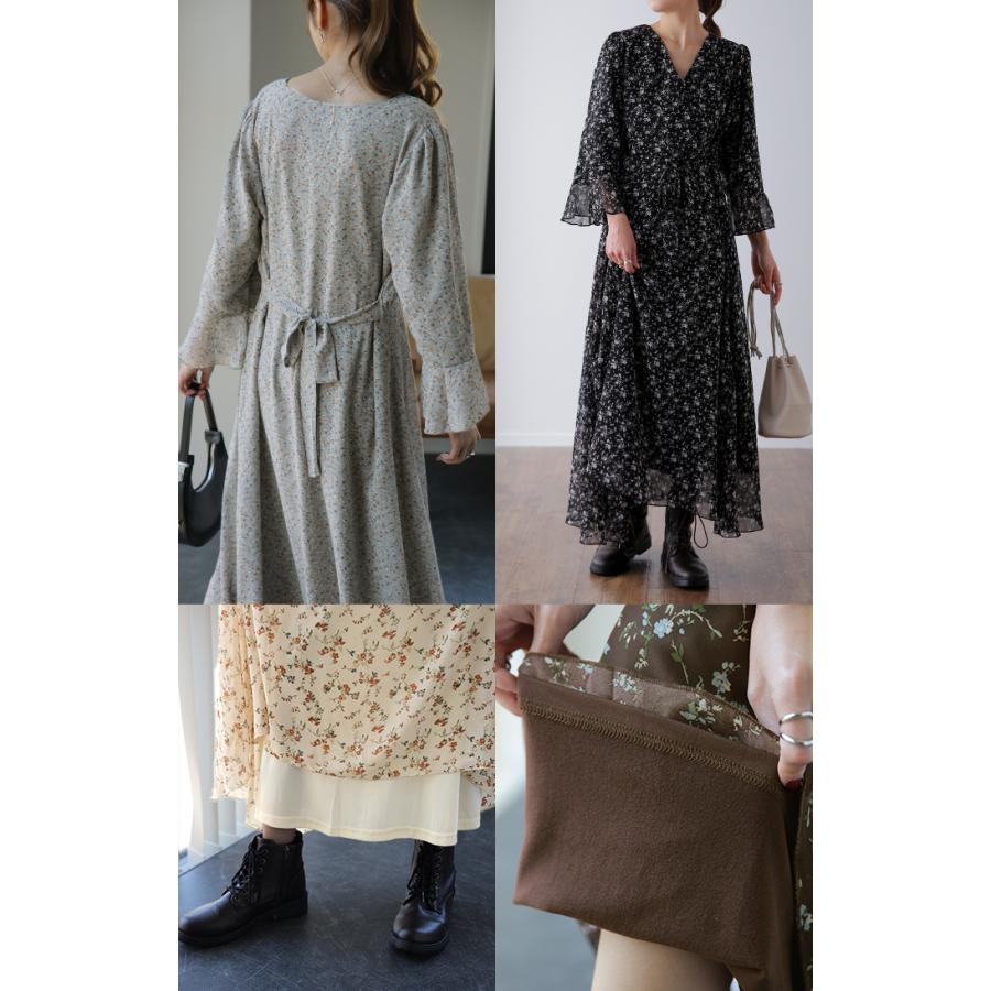 ワンピース シフォン 着痩せ ロングワンピース ロング ワンピ 花形 大きいサイズ レディース 長袖 半袖 選べる | HUG.U | 19