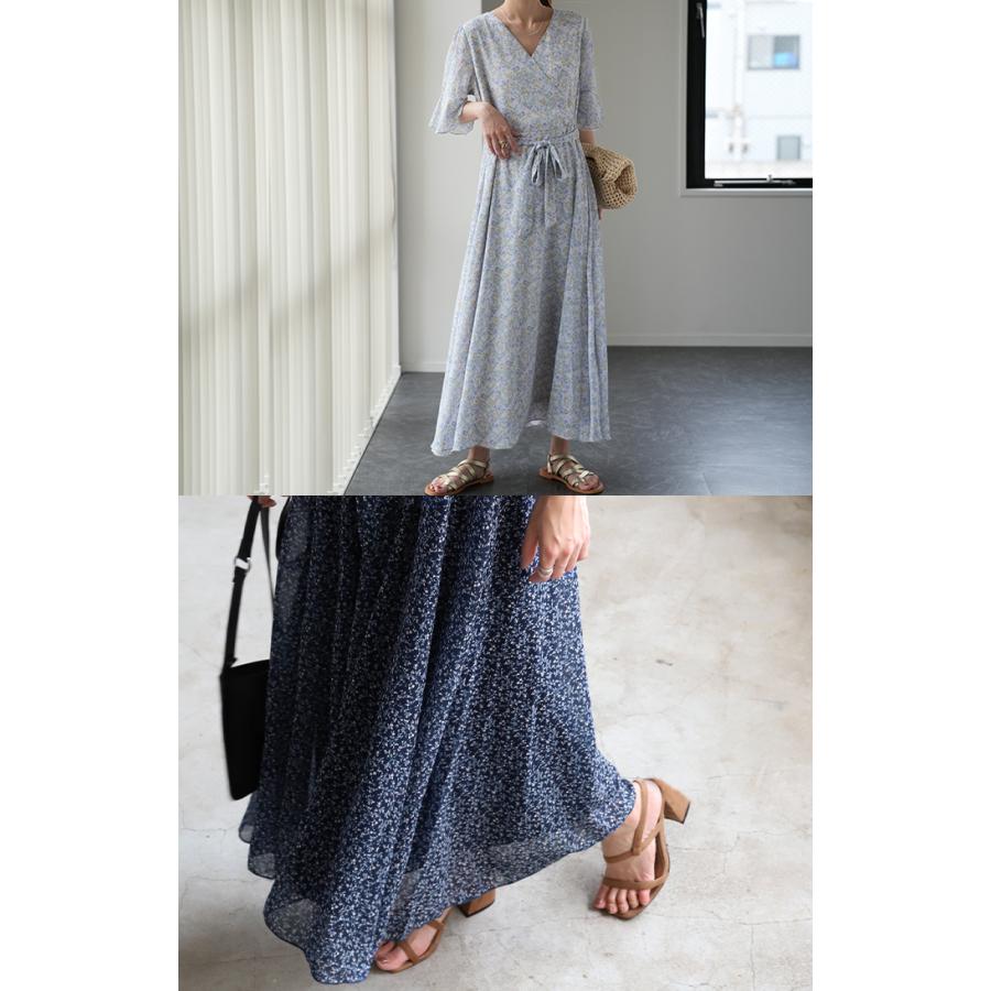 ワンピース シフォン 着痩せ ロングワンピース ロング ワンピ 花形 大きいサイズ レディース 長袖 半袖 選べる | HUG.U | 22
