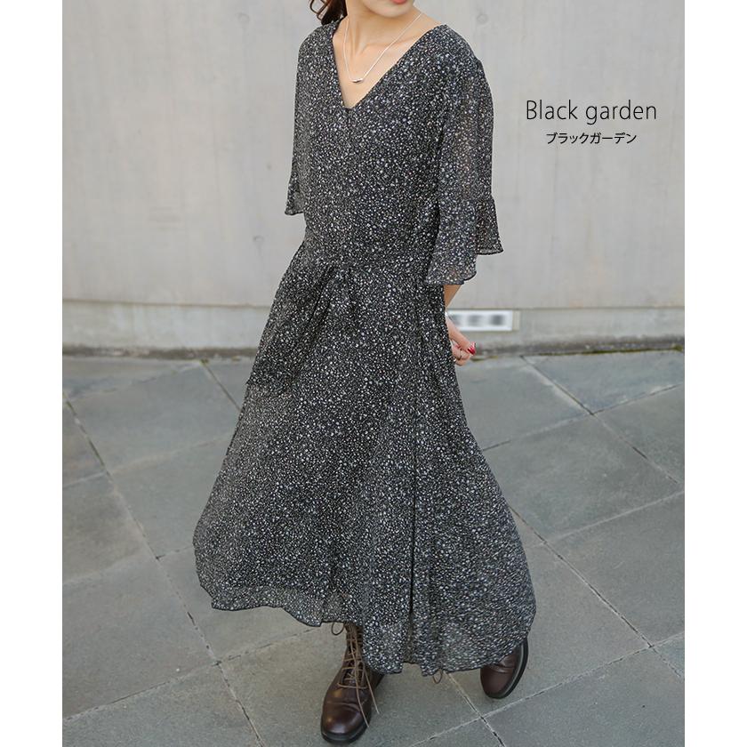 ワンピース シフォン 着痩せ ロングワンピース ロング ワンピ 花形 大きいサイズ レディース 長袖 半袖 選べる | HUG.U | 24