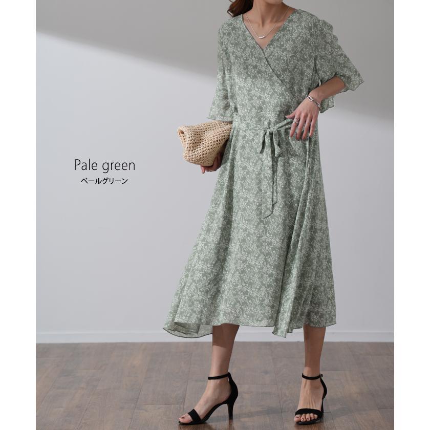 ワンピース シフォン 着痩せ ロングワンピース ロング ワンピ 花形 大きいサイズ レディース 長袖 半袖 選べる | HUG.U | 25