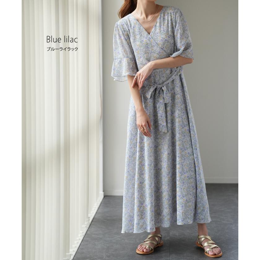 ワンピース シフォン 着痩せ ロングワンピース ロング ワンピ 花形 大きいサイズ レディース 長袖 半袖 選べる | HUG.U | 26