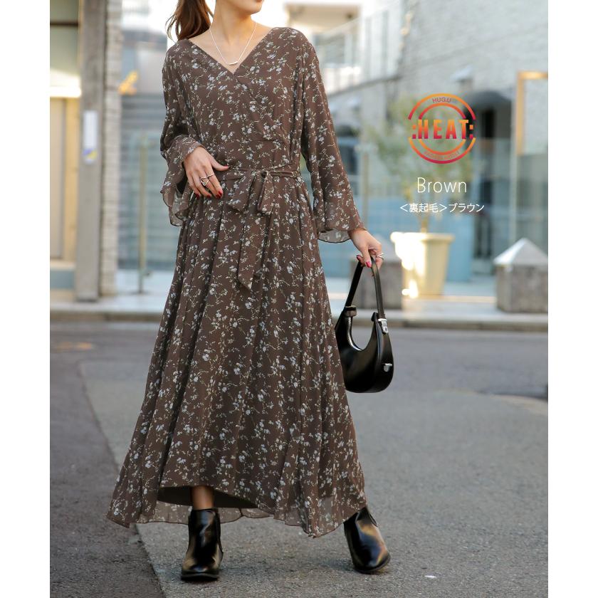 ワンピース シフォン 着痩せ ロングワンピース ロング ワンピ 花形 大きいサイズ レディース 長袖 半袖 選べる | HUG.U | 26