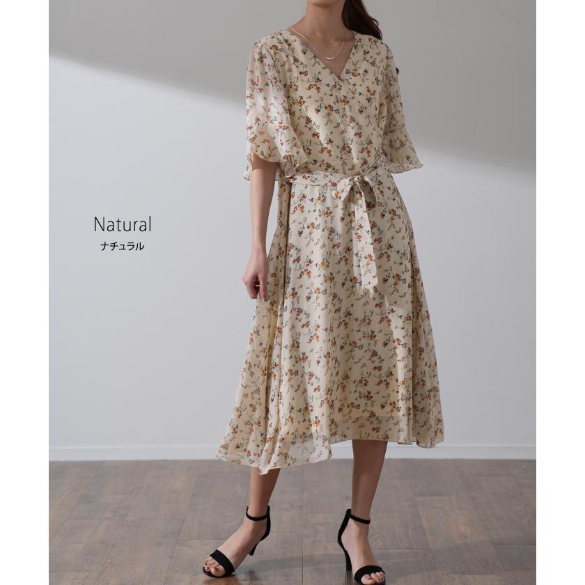 ワンピース シフォン 着痩せ ロングワンピース ロング ワンピ 花形 大きいサイズ レディース 長袖 半袖 選べる | HUG.U | 27