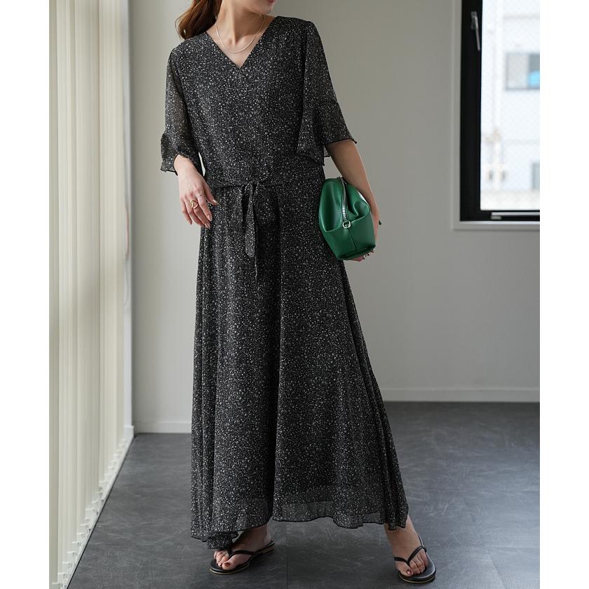 ワンピース シフォン 着痩せ ロングワンピース ロング ワンピ 花形 大きいサイズ レディース 長袖 半袖 選べる | HUG.U | 14