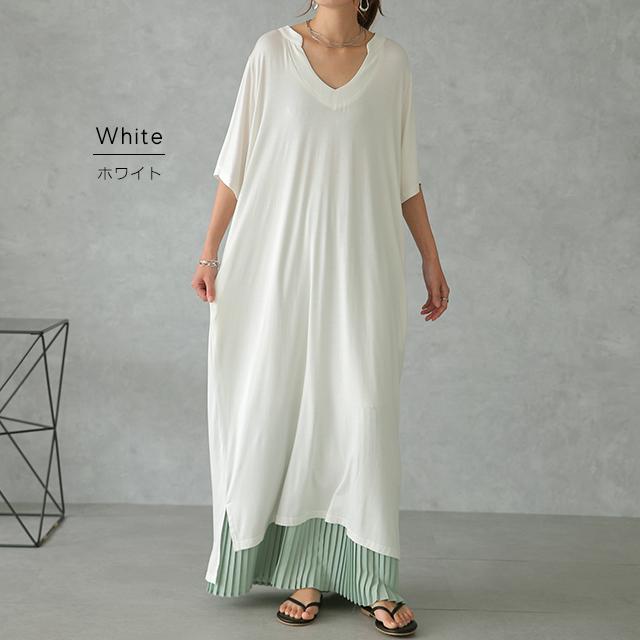 ワンピース レディース マキシ丈ワンピース スリット マキシワンピ マキシ ロングワンピース 半袖 スキッパー 無地 大きいサイズ アウトレット | HUG.U | 14