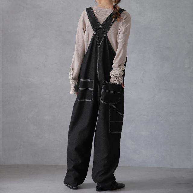 オールインワン デニム レディース サロペット 体型カバー デニムオールインワン 大きいサイズ ワイドパンツ ゆったり 体型カバー ワイドパンツルック | HUG.U | 15