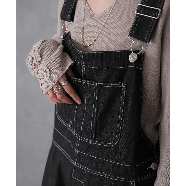 オールインワン デニム レディース サロペット 体型カバー デニムオールインワン 大きいサイズ ワイドパンツ ゆったり 体型カバー ワイドパンツルック | HUG.U | 17