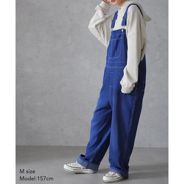 HUG.U オールインワン デニム レディース サロペット 体型カバー