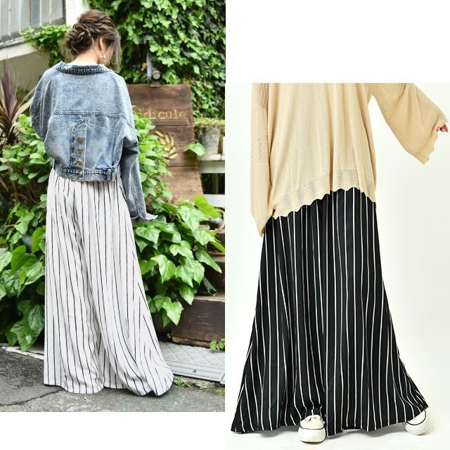 ワイドパンツ レディース パンツ ガウチョ ストライプ シフォン フレア ボトムス ロング リラックス スカーチョ 長い 大きいサイズ 美脚 春夏 X956 Hug U ハグユー 通販 Yahoo ショッピング