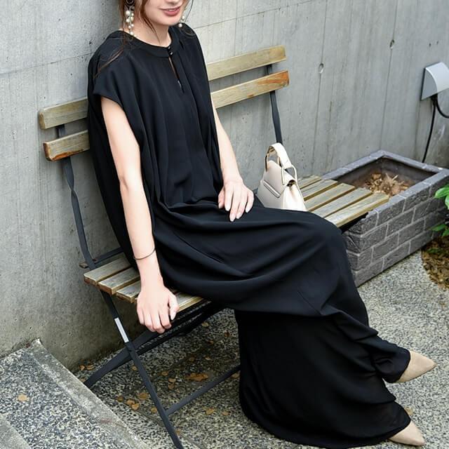 オールインワン レディース サロペット 体型カバー シフォン 大きいサイズ つなぎ ワイドパンツ ドレス パーティー パンツ 半袖 無地 | HUG.U | 03