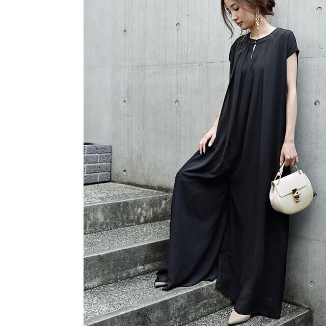 オールインワン レディース サロペット 体型カバー シフォン 大きいサイズ つなぎ ワイドパンツ ドレス パーティー パンツ 半袖 無地 | HUG.U | 04