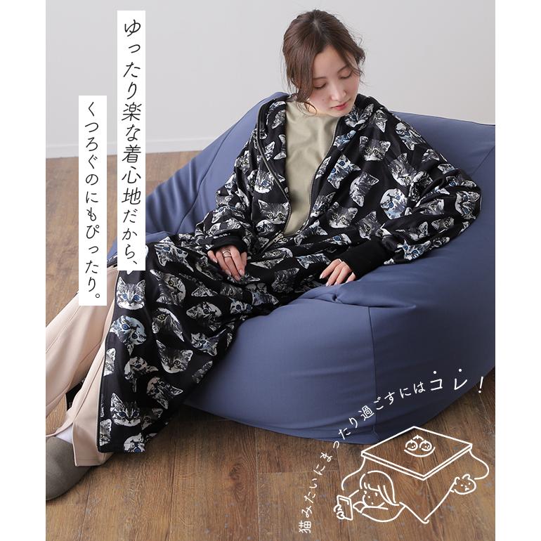 パーカー レディース ロングパーカー ジップアップパーカー ワンピ 体型カバー ロング マキシ ネコ 総柄 トレーナー スウェット 大きいサイズ 指穴 | HUG.U | 10