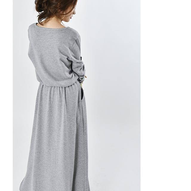 ワンピース レディース  ロングワンピース マキシ 長袖 体型カバー スウェット 黒 | HUG.U | 21