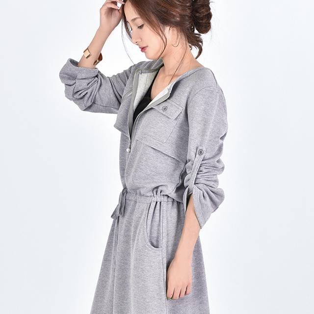 ワンピース レディース  ロングワンピース マキシ 長袖 体型カバー スウェット 黒 | HUG.U | 09