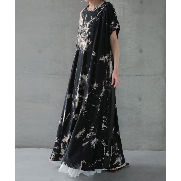 ワンピース レディース 秋 ロングワンピース 半袖 タイダイ柄 Tシャツワンピース | HUG.U | 07