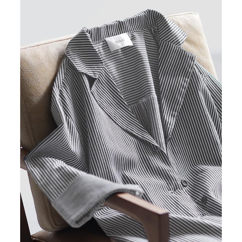 ジャケット アウター ロングジャケット コットン100% レディース ロング ストライプ ライトアウター コート 薄手 長袖 大きいサイズ ビッグ ビック 羽織 | HUG.U | 15