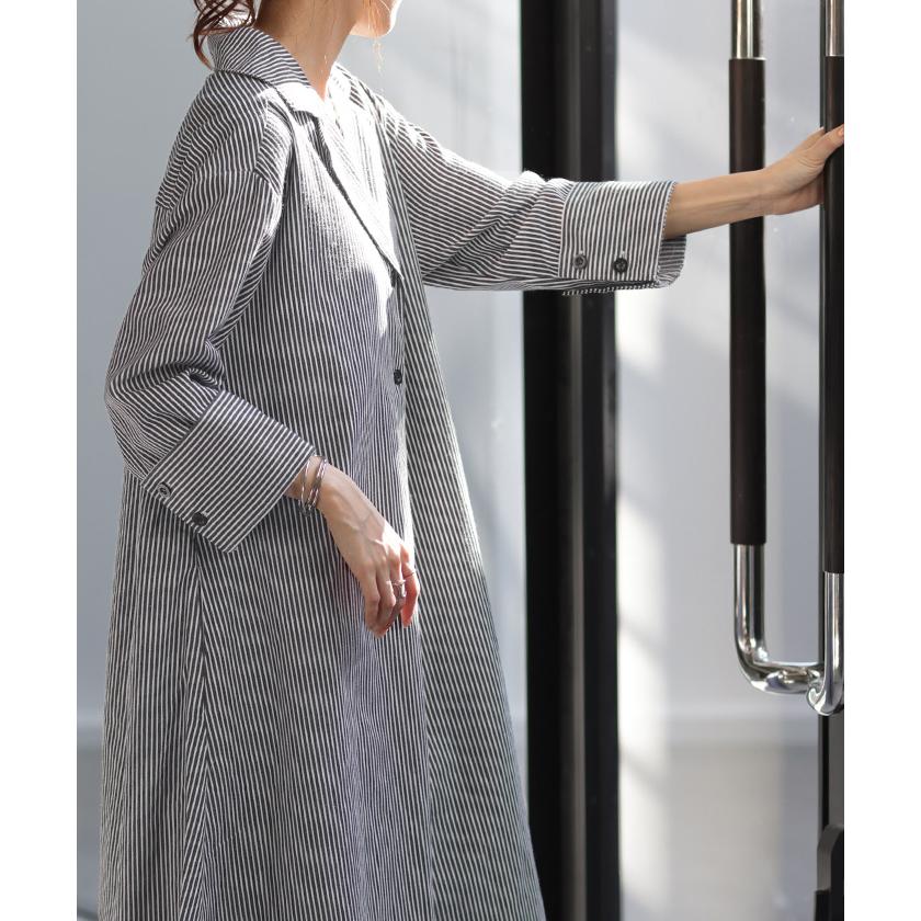 ジャケット アウター ロングジャケット コットン100% レディース ロング ストライプ ライトアウター コート 薄手 長袖 大きいサイズ ビッグ ビック 羽織 | HUG.U | 18