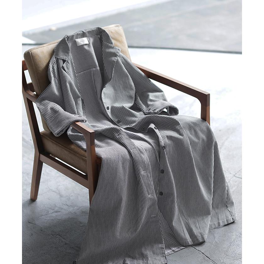 ジャケット アウター ロングジャケット コットン100% レディース ロング ストライプ ライトアウター コート 薄手 長袖 大きいサイズ ビッグ ビック 羽織 | HUG.U | 04