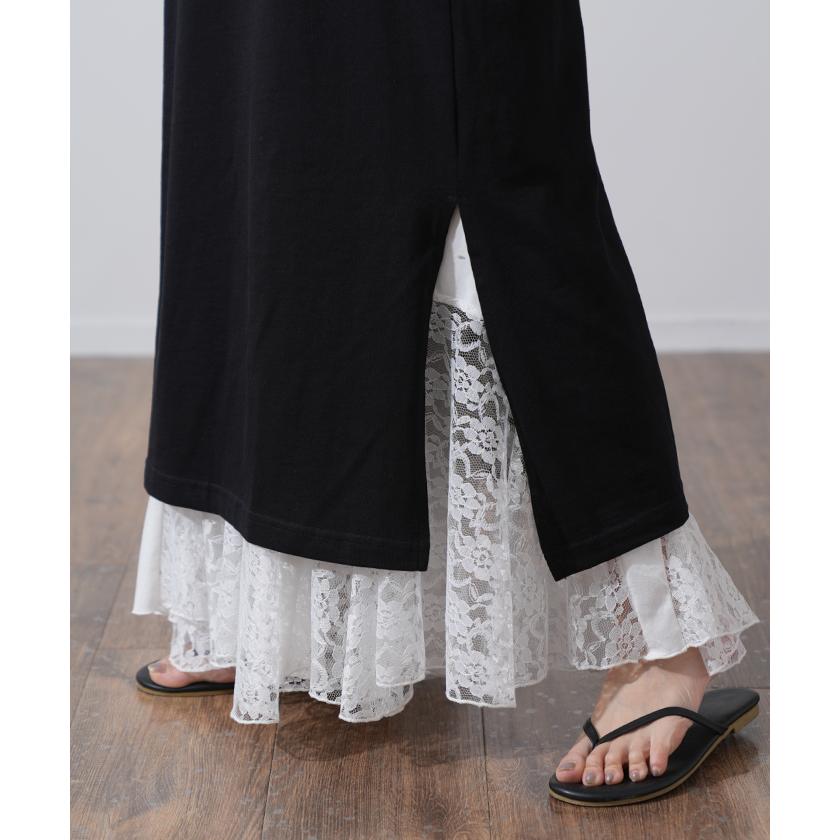 ワンピース レディース  プリーツ レース ペチコート レイヤード キャミソール 黒 | HUG.U | 13