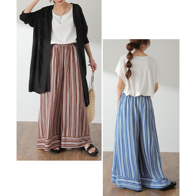 ワイドパンツ レディース ワイド ボトムス パンツ フレア フレアパンツ ストライプパンツ ストライプ きれいめ ガウチョ バギーパンツ 秋 ワイドパンツルック Y118 Hug U ハグユー 通販 Yahoo ショッピング