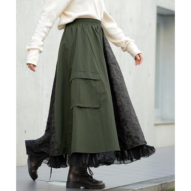 スカート ロングスカート マキシスカート レース ベイカースカート ワークスカート ミリタリー | HUG.U | 17